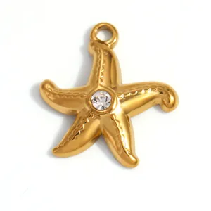 Colgante de estrella de mar de acero inoxidable dorado con strass para joyería DIY