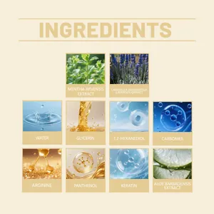 Detailed ingredient breakdown for nourishing nail care oil showing keratin and aloe extract.