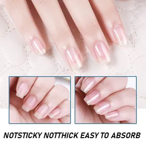 Detail showing glossy natural nails after applying moisturizing nail care serum.