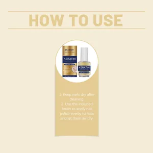 Instructional guide on how to use keratin nail care oil to nourish and strengthen nails.