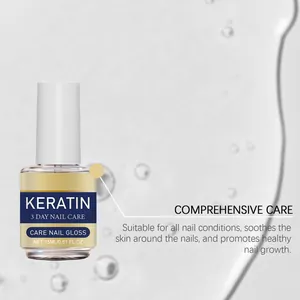 Close-up of keratin nail care oil bottle with comprehensive care benefits for growth