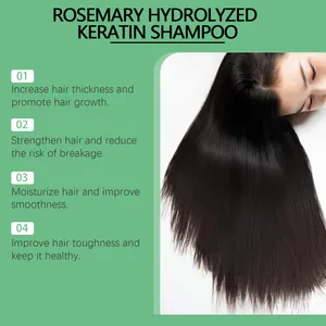 Gedetailleerd beeld van glad zwart haar na gebruik van de rozemarijn keratine shampoo