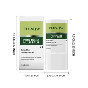 Detailed dimensions of FLEXQW Pore Relief Multi Balm facial moisturizing stick and box