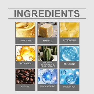 Detail view of the ingredients list for a facial moisturizing stick and skincare components