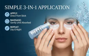 Professional eye cream stick application for firming and moisturizing the eye area.