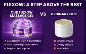 Comparison detail of Flexow massage gel showing joint support features and ingredients