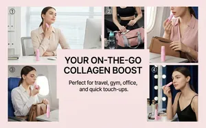 Collagen balm stick shown in various daily usage scenarios like travel gym and office