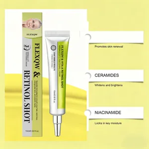 Detail showing Flexqw Retinol Shot tube and box with skin renewal ingredients