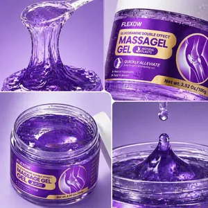 Detailed macro shot of purple glucosamine massage gel texture in a 100g jar container