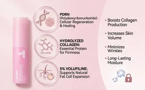 Detail view of pink collagen multi balm stick with ingredient benefits description
