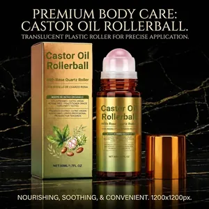 Sérum De Cuidado Corporal De Aceite De Ricino Orgánico Prensado En Frío Con Rodillo De Cuarzo Rosa Para Masaje