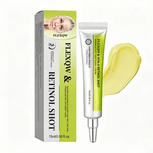 FLEXQW Retinol Serum Creme, 15ml Faltenstraffende Augenpflege mit Schachtel und Textur.