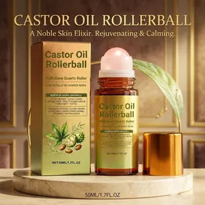 Βιολογικό Καστορέλαιο Ψυχρής Έκθλιψης με Rollerball Ροζ Χαλαζία 50ml Φορητό Ενυδατικό Λάδι Μασάζ Σώματος για Καθημερινή Περιποίηση