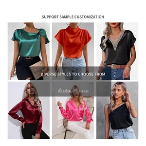 Collezione di eleganti top in raso da donna in vari colori e stili diversi