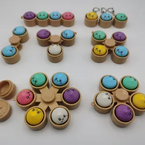 Emoji Bun Stress Relief Toy Keychain Fidget Spinner Press Button Toy Colorful ABS Silicone Squishy Hand Spinner For Kids Adults Gift