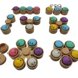 Colorful cute steamed bun fidget spinner and squeeze toy keychain for daily stress relief