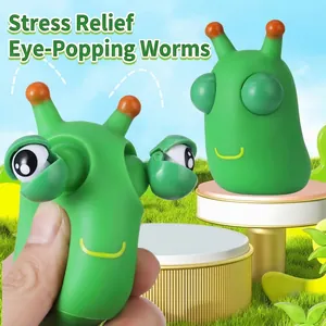 Grappige Poppende Ogen Rups Squishy Speelgoed Schattig Vinyl Insekt Knijpspeelgoed Stressverlichting Decompressie Cadeau