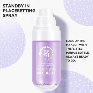 16 uur langhoudende make-up fixatiespray in paarse fles voor een frisse look de hele dag lang