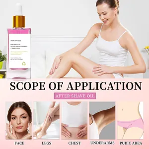 Detail view of strawberry after shave oil showing application areas for body care.