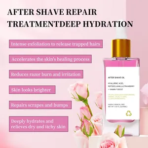 Detailed view of Strawberry After Shave Oil showing ingredients and skin benefits