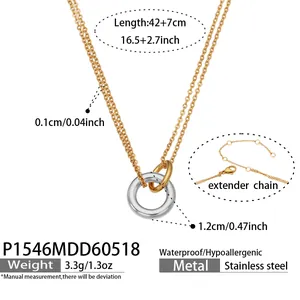 Detail der Halskette mit Doppelring aus Edelstahl inklusive Maßen und Angaben