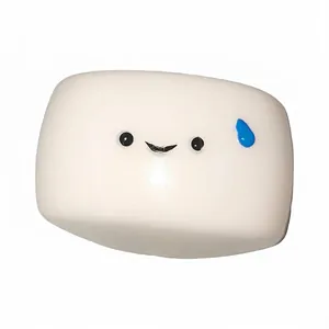 Simpatico giocattolo squishy a forma di panino bianco con emoji triste, materiale TPR.