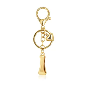 Gold bubble letter I keychain with heart charm and lobster clasp for bag decoration