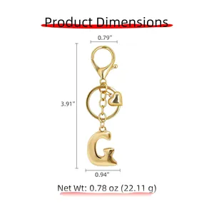 Gold bubble letter G keychain with dimensions 3.91 inches and 0.78 oz total weight