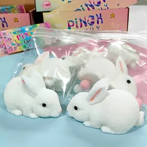 Detailed view of white rabbit squishy toys with soft slow rebound texture for stress relief