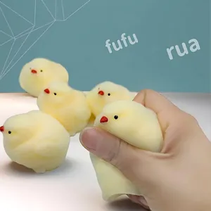 Cute Flocked Chick Squishy Stress Relief Toy Soft Mud Sensation Little Yellow Chicken Decompression Sensory Toy For Adults Kids