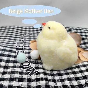 Detailed view of a soft yellow plush hen squeeze toy for effective stress relief