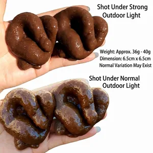 Realistic fake poop squeeze toy for prank and stress relief, brown color.