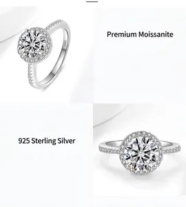 Premium 925 sterling silver halo ring featuring a brilliant round-cut Moissanite stone