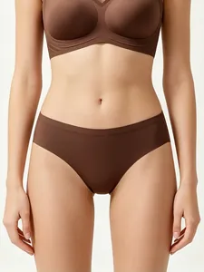 Detailansicht brauner nahtloser brasilianischer Damen-Slings mit elastischer niedriger Taille
