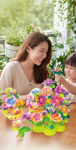 Detail of children's DIY flower bouquet building set during a parent-child activity
