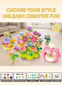DIY flower garden building toy set with 215 components including petals and leaves