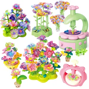 Kids Flower Press Machine Toy DIY Handmade Garden Bouquet Creative Educational Puzzle Craft For Girls Plastic Floral Art