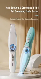 Vue détaillée d'une tondeuse aspirante 2 en 1 pour animaux avec effet d'aspiration.