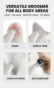 Dettaglio del tagliapeli per animali su zampe, orecchie e zone sensibili.