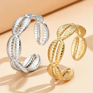 Bague Ouverte Réglable en Acier Inoxydable Coquillage pour Femme Bijoux de Mode Thème Océan Bohème pour Vacances à la Plage
