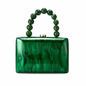 Sac de Soirée en Acrylique Texture Marbre Pour Femmes Poignée Perlée Pochette Boîte Rigide Pour Mariage Fête Banquet Sac à Main Élégant