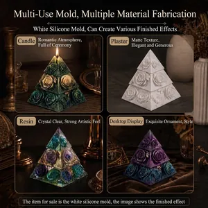 Molde De Silicona Pirámide Rosa Para Hacer Velas DIY Flor En Relieve 3D Jabón Perfumado Resina Artesanía
