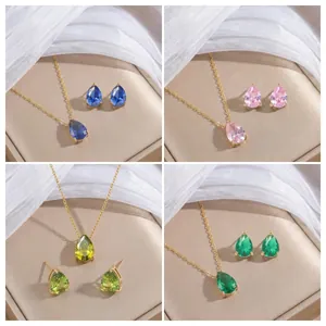Titanstahl Wassertropfen Zirkonia Halskette Und Ohrringe Und Armband Kollektion Für Damen Eleganter Tropfenförmiger Schmuck Geschenk