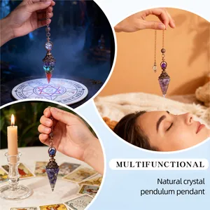 Vintage Hexagonal Resin Pendulum Pendant With Natural Crushed Stone Spiritual Healing Divination Chakra Necklaces Accessory