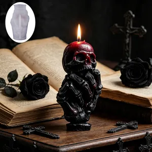 Moule en silicone crâne et main de squelette gothique pour bougies Halloween DIY