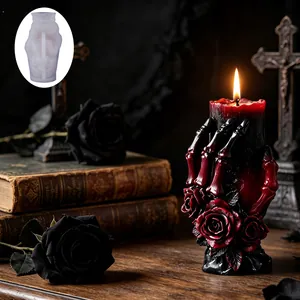 Moule en silicone main de squelette gothique avec base de rose pour déco Halloween DIY