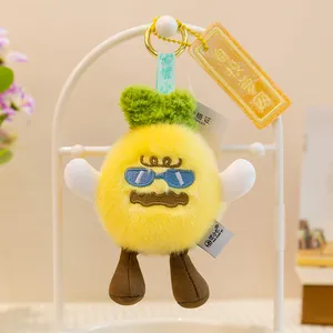 Lindo llavero de peluche de piña con gafas de sol y bigote para bolsos y llaves
