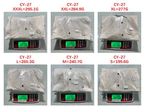 Detailed weight comparison chart for men's hooded cotton shirt from size small to 3XL
