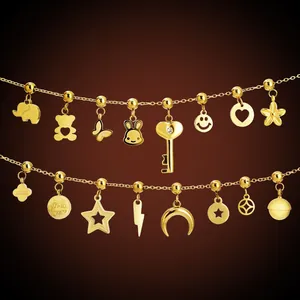 Gold Plated Stainless Steel DIY Pendants Elephant Bear Heart Key Star Moon Butterfly Smiley Face Jewelry Making Accessories