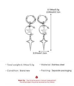 Boucles d'oreilles pendantes en acier inoxydable avec étoile, croix et mesures